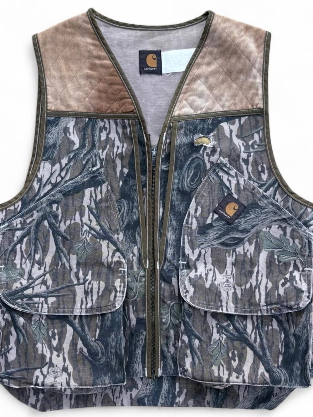 Rare VTG 90s Carhartt VU345 Mossy Oak Treestand Camo Hunting Vest Large 22x25